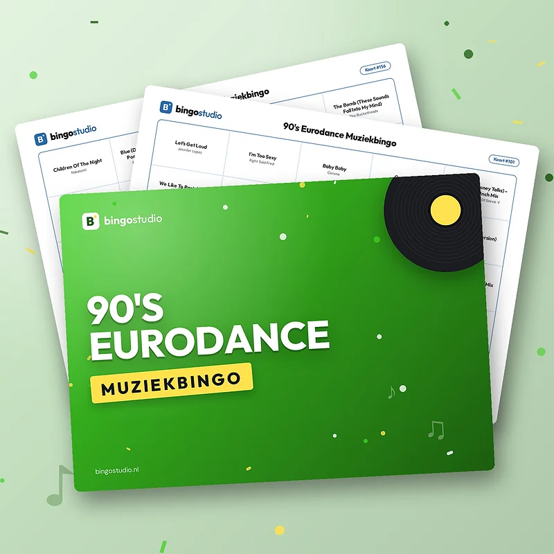 90's Eurodance Muziekbingo: voorblad en bingokaarten