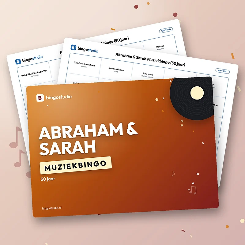 Abraham & Sarah Muziekbingo (50 jaar): voorblad en bingokaarten