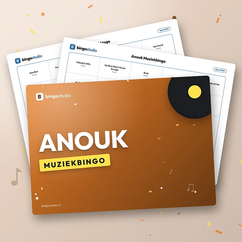 Anouk Muziekbingo: voorblad en bingokaarten