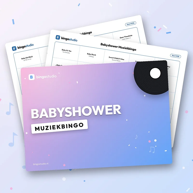Babyshower Muziekbingo: voorblad en bingokaarten