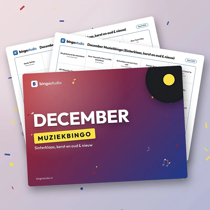 December Muziekbingo (Sinterklaas, kerst en oud & nieuw): voorblad en bingokaarten