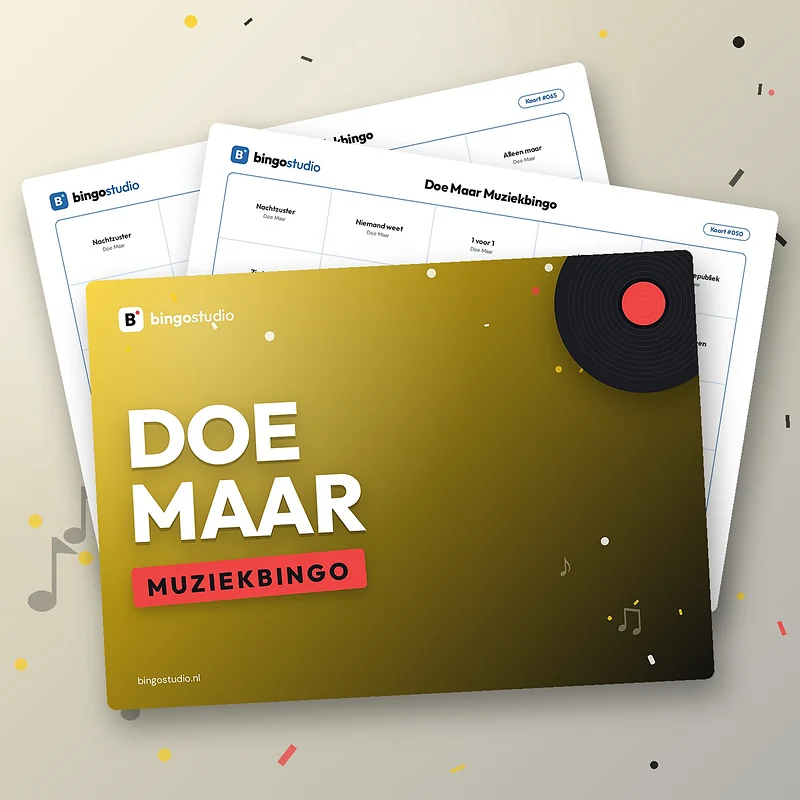 Doe Maar Muziekbingo: voorblad en bingokaarten