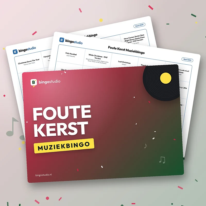 Foute Kerst Muziekbingo: voorblad en bingokaarten