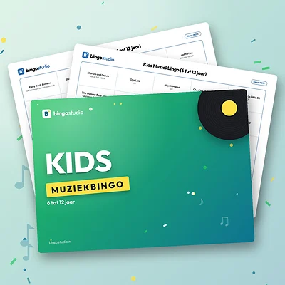 Kids Muziekbingo (6 tot 12 jaar): voorblad en bingokaarten